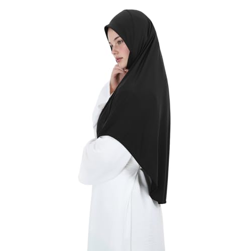 Instant Hijab 여성용 무슬림 부드럽고 신축성 있는 기도 히잡 이슬람 두바이 중동 단색 헤드스카프 - color: 블랙.