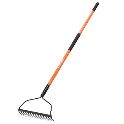 KOLEIYA 57" Heavy Duty Garden Rake – 14-Tine Bow Rake with Fiberglass Handle, for Soil Leveling, Mulch Spreading, Lawn Care & Debris Cleanup