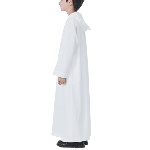 Xiaojmake Dubai Abaya Thobe Elegant Ramadan for Boys Zip Arabic Prayer Clothes with Pockets Islamic Muslim Outfits 3-15Y - color: White, size: 4-5T