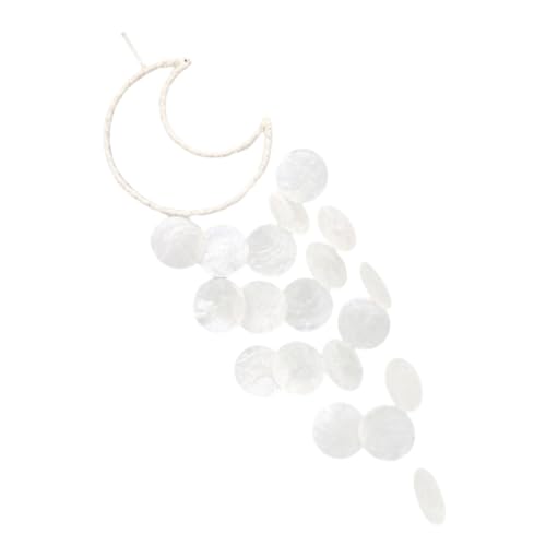 Natural Seashell Wind Chimes, Handmade Coastal Shell Hanging Shell Ornament Deep Tone Coastal Boho Decor, Lightweight Rustic Hanging Staffing Wind Chimes for Outside Beach Themed Home Bedroom (White) - color: White