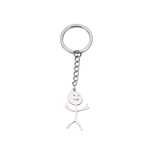 Dreamtimes Skeleton Smiley little Man Sign Language Keychain Finger Medium Stickman Bag Car Key Pendant Couple Gift Keychain - color: Silver
