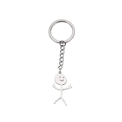 Dreamtimes Skeleton Smiley little Man Sign Language Keychain Finger Medium Stickman Bag Car Key Pendant Couple Gift Keychain - color: Silver
