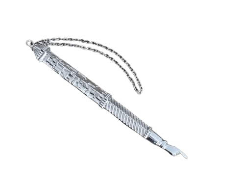 Yaliland Silver Plated Jerusalem Old City Engraved Torah Pointer Yad with Chain - 6.5" Metal Book Marker for Reading Scripture