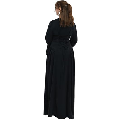 Muslim Abaya Dress for Women Smooth Back Zipper Belt Daily Prayer Eid Dress - color: Black, size: Small