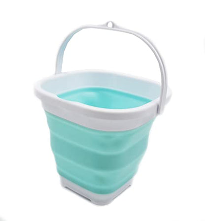 SAMMART 2.6L (0.68 Gallon) Super Mini Sqare Collapsible Plastic Bucket - Foldable Square Tub - Portable Fishing Water Pail - Space Saving Outdoor Waterpot (1, White/Lake Green) - color: White/Lake Green