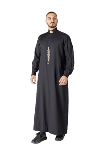 Thobe for Men - Embroidery Long Sleeves Kaftan - Mens Long Gown Thawb Jubba - color: Hawk, size: 56M