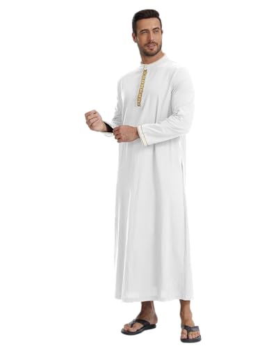 YAOHUOLE Arabic Thobe for Men Muslim Caftan Thobe Arabic Thobe - color: White, size: Large
