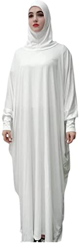FPOVFPO Womens Solid One-Piece Prayer Dress Muslim Abaya Islamic Maxi Breathable Ramadan Dress Kaftan Hijab - color: White
