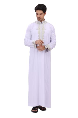 Men's Thoub Arabic thoub Long Sleeve Arab Thobe Embroidery Dress Full Length for Eid & Weddings - color: White, size: 56