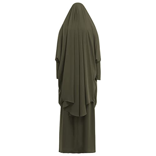 Women's Muslim Prayer Dress Hijab Scarf Eid Prayer Jilbab Khimar Niqab Burka Abaya Maxi Islamic Arabian Modest Cardi Robe - color: Army Green