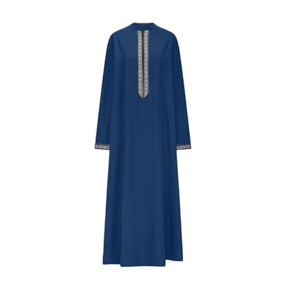 Mens Kaftan Thobe Side Split Long Sleeve Zipped Caftan Cotton Linen Hoodie Muslim Gown Casual Arabic Robe Kurta Tops - color: 07navy, size: XX-Large