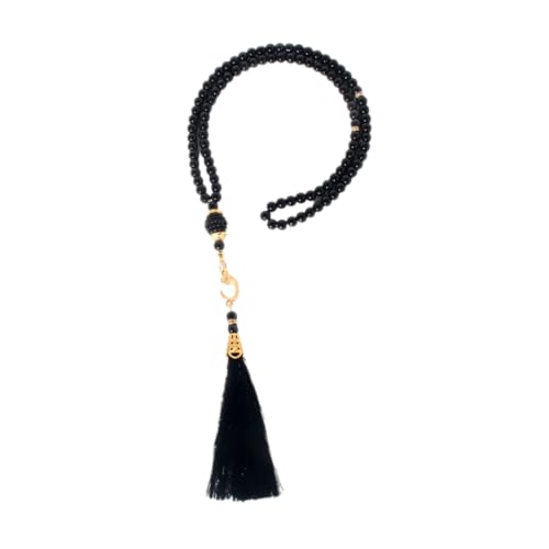 Pingyongchang Islam Prayer Beads Tassels Bracelets for Women Meditation Protection Muslim Religion Colored Arab Strand Bangle for Men Boho Chakra Statement Stylish Long Chain Handmade Birthday Gifts - color: Black