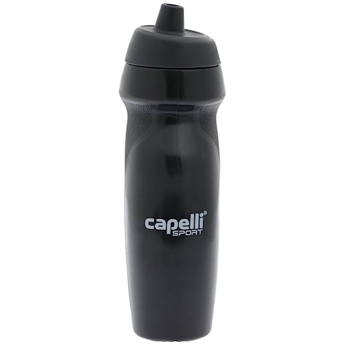 Capelli Sport Sports Water Bottle, Plastic Squeeze Water Bottle with Easy Open Nozzle and Grip Panels, Black, 18.5oz - color: Black