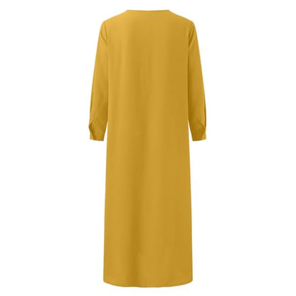 Muslim Dresses for Women Long Sleeve Muslim Prayer Dress Loose Button Down Tunic Flowy Maxi Dress Summer Clothes - color: Yellow, size: Medium