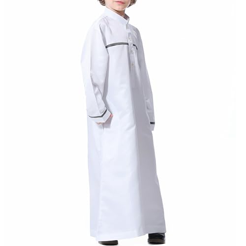 Muslim Thobe for Boys Islamic Clothing Long Sleeve Kaftan 𝐑obe Arabic Dress Kids Boys Prayer Dress Ramadan Eid Outfit - color: White, size: 3-4T
