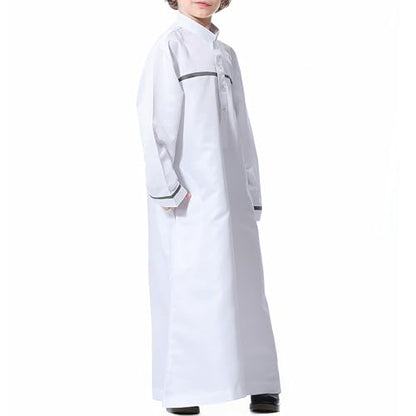 Muslim Thobe for Boys Islamic Clothing Long Sleeve Kaftan 𝐑obe Arabic Dress Kids Boys Prayer Dress Ramadan Eid Outfit - color: White, size: 3-4T