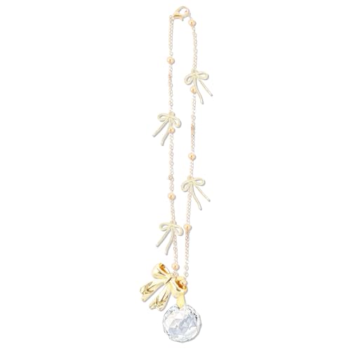 Bow Car Mirror Hanging Accessories - Gold Cute Coquettee Bowknot Cars Charm for Rearview Mirrors Crystal Ball Suncatchers Pendant Ornament Auto Interior Decor Birthday Gifts for Women Girls - style: Bow
