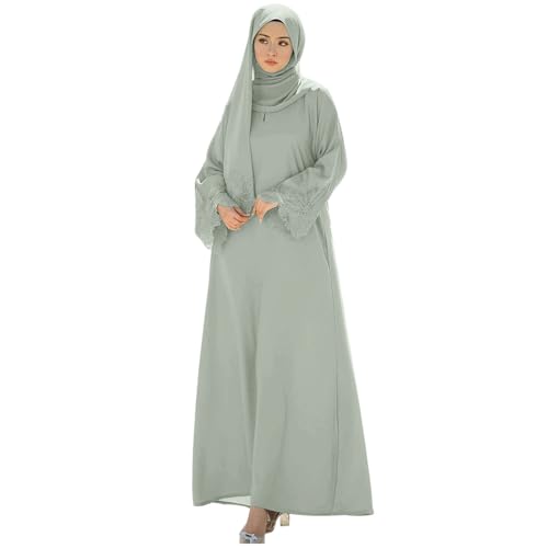 Prayer Clothes for Muslim Women Long Sleeve One-Piece Islamic Prayer Dress O Neck Slim Fit Islamic Evening Gown - color: Light Green, size: Small