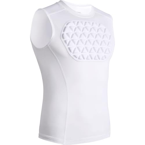 Youth Baseball Chest Protector Padded Compression Shirt Support Softball Football Heart Sternum Guard - color: White, size: Small