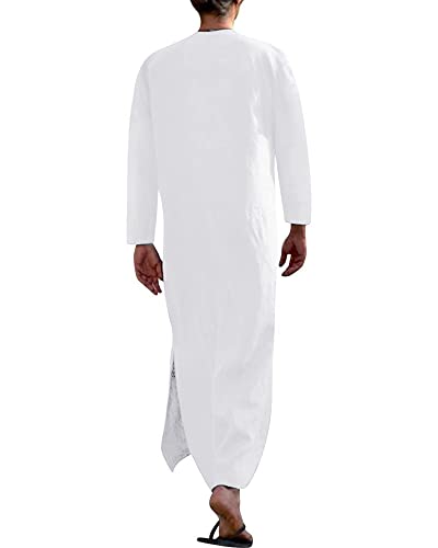 YAOHUOLE Men's Kaftan Thobe Long Sleeve Men Thobe Robe Side Split Men Thobe with Pockets Casual Thobe - color: White-long Sleeve, size: 3X-Large