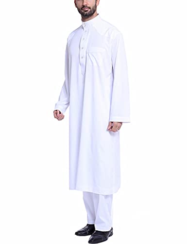 Muslim Jubba Thobe for Men,Fashion Muslim Kaftan Robes,Men Casual Buttons Long Sleeve Round Neck Jubba Thobe - size: Large