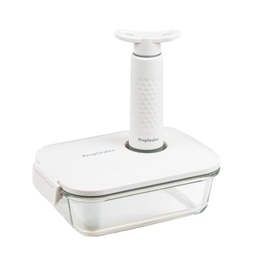 Food-Saving Glass Vacuum Container with manual hand pump. Everyday keep food fresh, Meal Prep, Marinade, Borosilicate Glass (PS-GVC-1L-Wh).