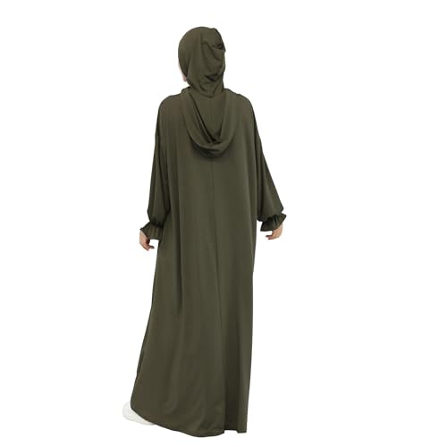 Abaya Muslim Women Hooded Dress Loose Sleeve Loose Maxi Modest Islamic Clothing Prayer Dress Kaftan - color: Army Green