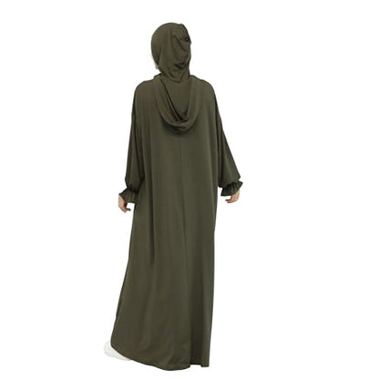 Abaya Muslim Women Hooded Dress Loose Sleeve Loose Maxi Modest Islamic Clothing Prayer Dress Kaftan - color: Army Green