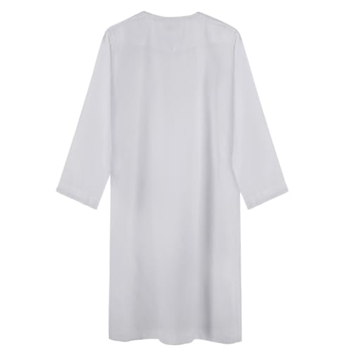 ITODA Embroidered Muslim Arabic Thobe Long Sleeve Kaftan Islamic Ramadan Prayer Robe - color: White-2