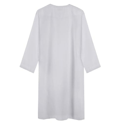 ITODA Embroidered Muslim Arabic Thobe Long Sleeve Kaftan Islamic Ramadan Prayer Robe - color: White-2