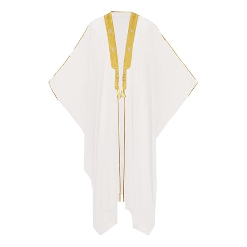 Toddler Boys Muslim Arabic Thobe Long Sleeve Embroidered Islamic Kaftan Teens Middle East Prayer Dress Ramadan Eid Clothes - color: White, size: 5-6 Years