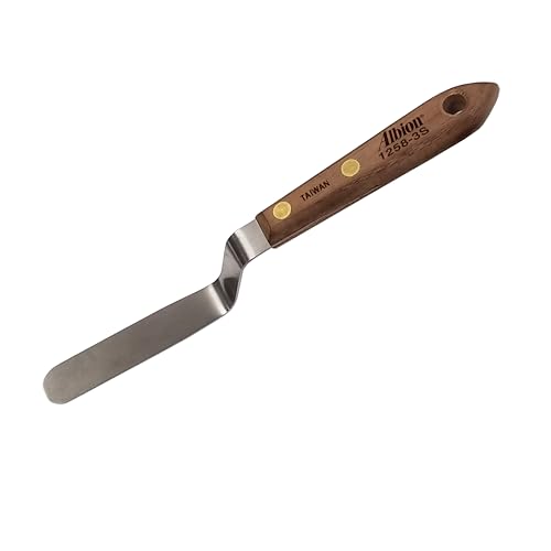 Albion Engineering 1258-3S Tapered Classic Offset Caulk Tooling Spatula, Stainless Steel, Hardwood Handle, 5/8" Wide Tapered Tip x 3" Long Blade - size: 5/8" Wide Tapered Tip x 3" Long Blade, style: Single