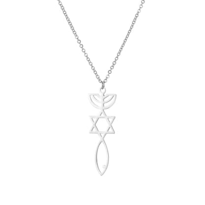 Stainless Steel Jewish Jewelry - Star of David/Hamsa Hand/Menorah/Israel Map Pendant – Israel Necklace for Women & Men - Religious Gifts for Hanukkah, Bar Mitzvah include a Gift Box - color: Silver-Messianic Seal Necklace
