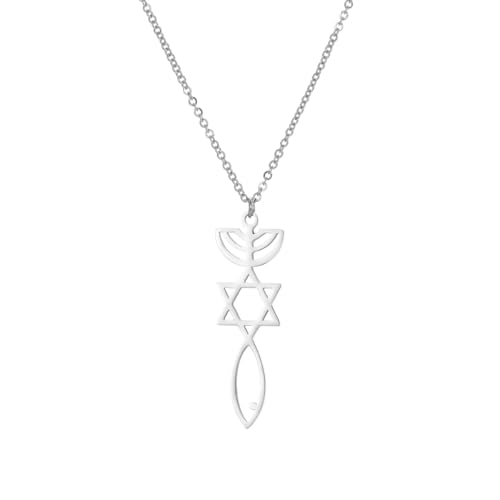 Stainless Steel Jewish Jewelry - Star of David/Hamsa Hand/Menorah/Israel Map Pendant – Israel Necklace for Women & Men - Religious Gifts for Hanukkah, Bar Mitzvah include a Gift Box - color: Silver-Messianic Seal Necklace