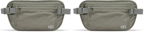 Pander RFID Blocking Travel Money Belt – Hidden Waist Pouch for Passport, Cash, Cards, Slim Belt Bag for Men and Women, (Pack of 2) - color: Grey Sage, size: 27 x 15 cm (Pack of 2)