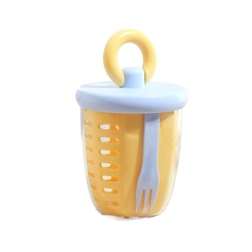 Portable Salad Cup with Fork and Spoon - Double Layer Fresh Keeping Box for Office and Picnic Use(Yellow) - color: Yellow