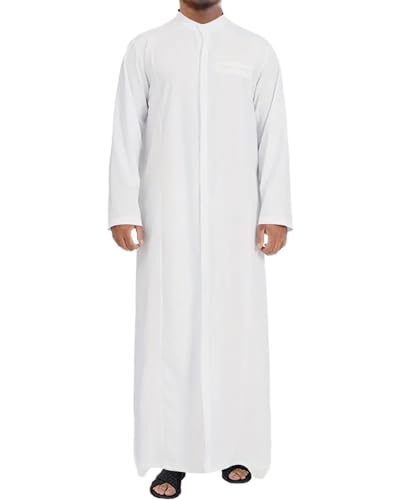 YAOHUOLE Kaftan for Men - Long Sleeve Muslim Thobe with Button Down Closure - color: White, size: XX-Large