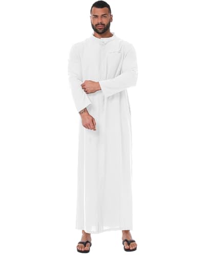 YAOHUOLE Kaftan for Men - Long Sleeve Muslim Thobe with Button Down Closure - color: White, size: 3X-Large