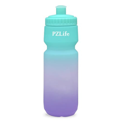 BPA Free Bike Water Bottle 24oz, Leakproof & Reusable Cycling Squeeze Bottle with Pull-Top Lid & Capacity Scale, for Bicycle, Mountain Bike, Gym, Running, School, Hiking - color: Green pink