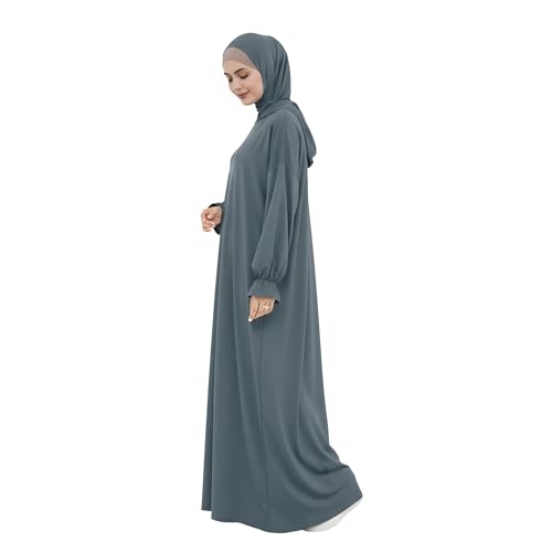 Abaya Muslim Women Hooded Dress Loose Sleeve Loose Maxi Modest Islamic Clothing Prayer Dress Kaftan - color: Dark Gray