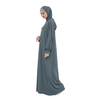 Abaya Muslim Women Hooded Dress Loose Sleeve Loose Maxi Modest Islamic Clothing Prayer Dress Kaftan - color: Dark Gray