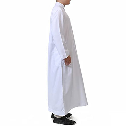 Men's Saudi Arabic Thobe Jubba Dishdasha Long Sleeve Robe Ramadan Muslim Dress Middle East Islamic Clothing (328# White, XL)