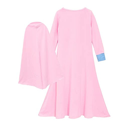 Kids Girls Muslim Prayer Dress Abaya Long Sleeve Full Cover Lace Hijab Kaftan Dubai Ramadan Islamic Jilbab Clothes - color: Pink, size: 13-14 Years