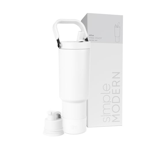 Simple Modern Tumbler with Handle, Water Jug | 40oz | White | Trek Pivot Insulated Stainless Steel Water Bottle | Interchangeable Straw & Chug Lid, Cupholder Friendly | Winter White - color: -Winter White, size: 40 Ounces
