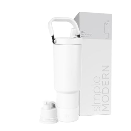 Simple Modern Tumbler with Handle, Water Jug | 40oz | White | Trek Pivot Insulated Stainless Steel Water Bottle | Interchangeable Straw & Chug Lid, Cupholder Friendly | Winter White - color: -Winter White, size: 40 Ounces