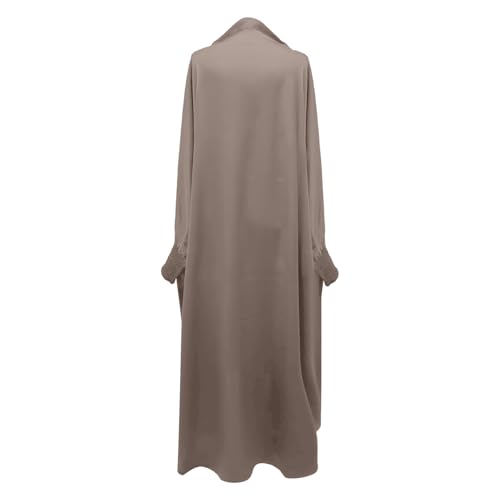 Solid Muslim Dress with Hijab for Girl Abaya Islamic Dubai Prayer Clothes Set Kids Kaftan Jilbab Dresses Burqa Outfit - color: Khaki, size: 6-7 Years