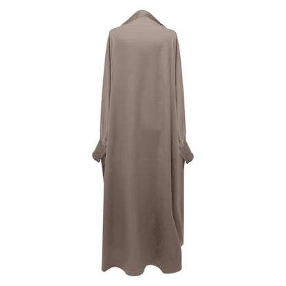 Solid Muslim Dress with Hijab for Girl Abaya Islamic Dubai Prayer Clothes Set Kids Kaftan Jilbab Dresses Burqa Outfit - color: Khaki, size: 12-13 Years