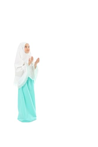 Prayer Set for Muslim Girls, Two Pieces Prayer Set, set of 3 pieces(Skirt, Scarf, Rosary) Suitable for 5 to 13 Years - color: Green Skirt, size: 13 Years