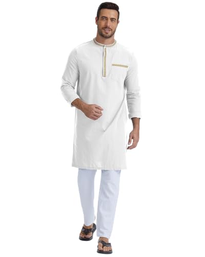 YAOHUOLE Caftans 남성용 이슬람 카프탄 남성용 긴소매 아라비아 토브 - color: 화이트., size: X-라지