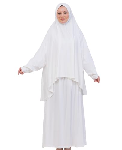 Prien Soft Prayer Dress For Women, Muslim Abaya Hijab Set, Long Turkish Cotton Praying Outfit, Islamic Clothes For Ramadan - color: Cream